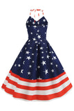 Halter Navy Star Stripes Vintage Dress