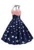Load image into Gallery viewer, Halter Striped Star Print Swing Dress