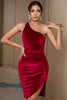 Load image into Gallery viewer, Burgundy One Shoulder Velvet Semi Formal Dress