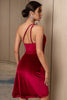 Load image into Gallery viewer, Burgundy One Shoulder Velvet Semi Formal Dress