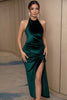 Load image into Gallery viewer, Dark Green Velvet Backless Semi Formal Dress