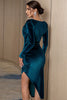 Load image into Gallery viewer, Turquoise Velvet Semi Formal Dress with Sleeves