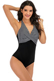 One Piece Halter High Neck Black Swimwear