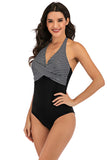 One Piece Halter High Neck Black Swimwear