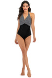 One Piece Halter High Neck Black Swimwear