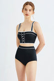 Black Two Pieces Square Neck Swimsuit