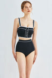 Black Two Pieces Square Neck Swimsuit