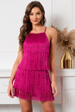 Fuchsia Short Cocktail Dress with Fringes
