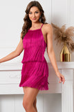 Fuchsia Short Cocktail Dress with Fringes