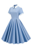 Light Blue 1950s Vintage Dress with Sleeves