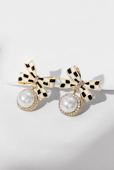 Black and White Check Bow Earrings
