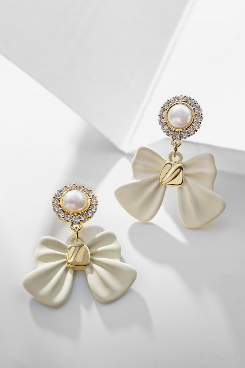 Load image into Gallery viewer, White Bow Earrings with Beading