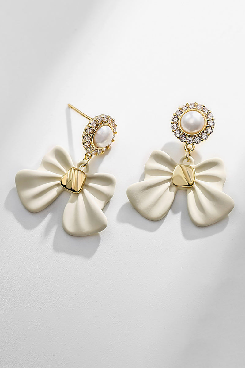 Load image into Gallery viewer, White Bow Earrings with Beading