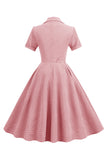 Blush Plaid Swing 1950s Dress with Short Sleeves