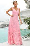 Pink Lace Long Wedding Guest Dress