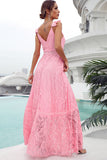 Pink Lace Long Wedding Guest Dress