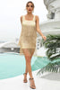 Load image into Gallery viewer, Gold Square Neck Cocktail Dress with Fringes