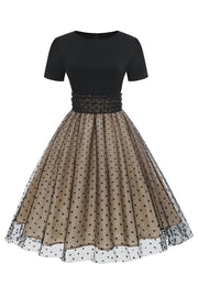 Black Polka Dots Vintage 1950s Dress