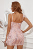 Load image into Gallery viewer, Blush Sequined V-Neck Short Formal Dress With Feathers