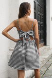 Black Plaid Open Back Summer Dress