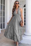 Blue Plaid Boho Maxi Summer Dress