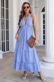 Blue Plaid Boho Maxi Summer Dress