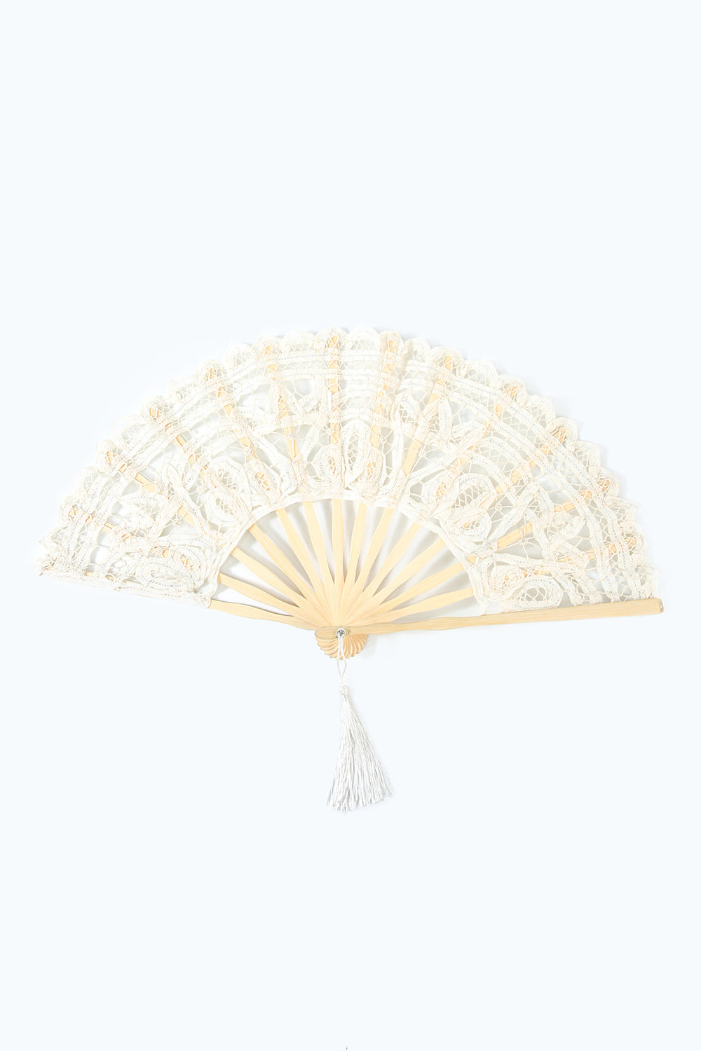 Ivory 1920s Hollow Lace Fan with Fringes