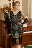 Load image into Gallery viewer, Black Golden Beaded Sequins 1920s Plus Size Dress