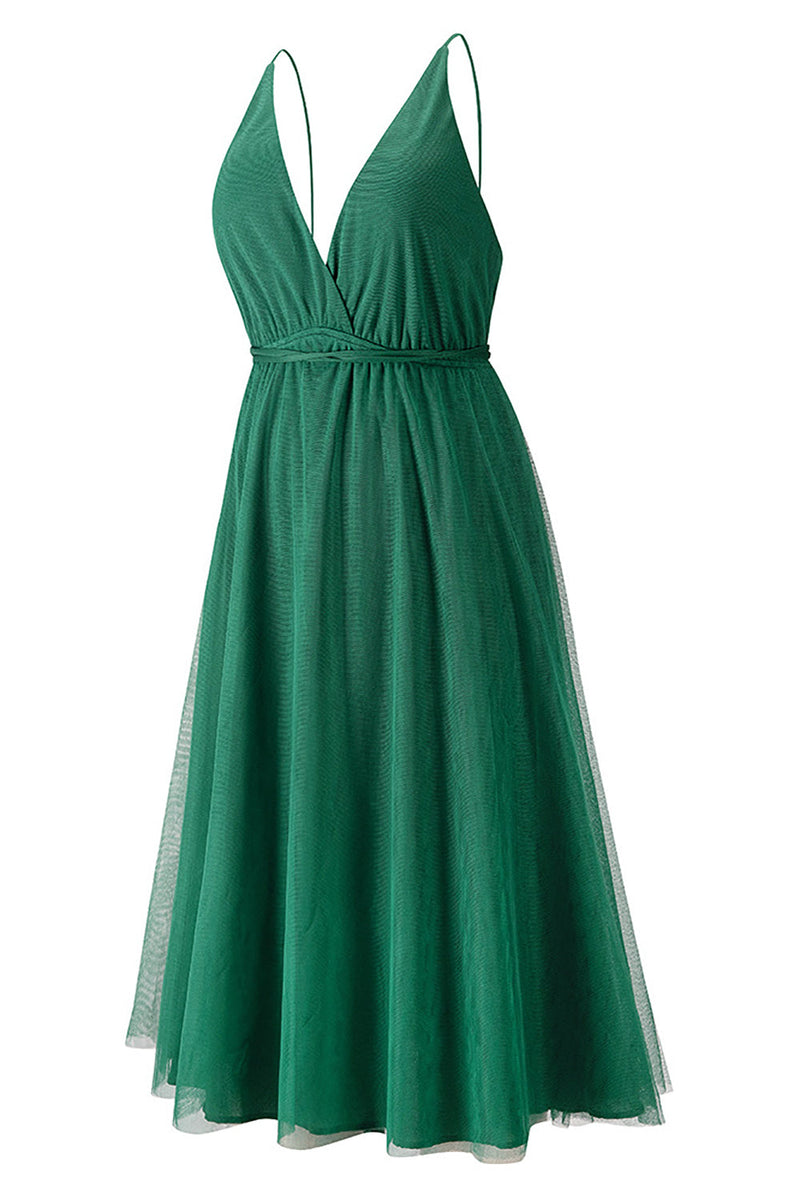 Load image into Gallery viewer, Simple Deep V Neck Green Party Dress