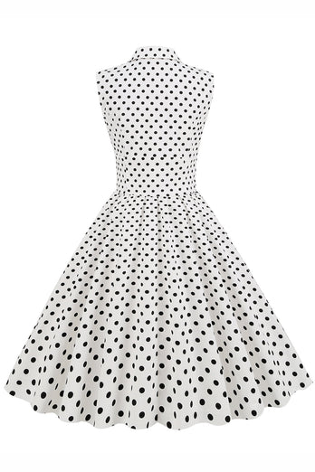 Navy V-Neck Polka Dots 1950s Swing Dress