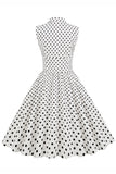 White Polka Dots Lapel Neck 1950s Dress