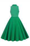 Green Lapel Neck Polka Dots Swing 1950s Dress