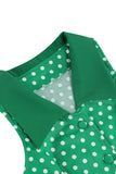 Green Lapel Neck Polka Dots Swing 1950s Dress