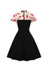 Load image into Gallery viewer, Black Printed Vintage 1950s Swing Dress