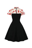 Black Printed Vintage 1950s Swing Dress