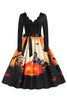 Load image into Gallery viewer, V-Neck Long Sleeves Lantern Printed Halloween Retro Dress