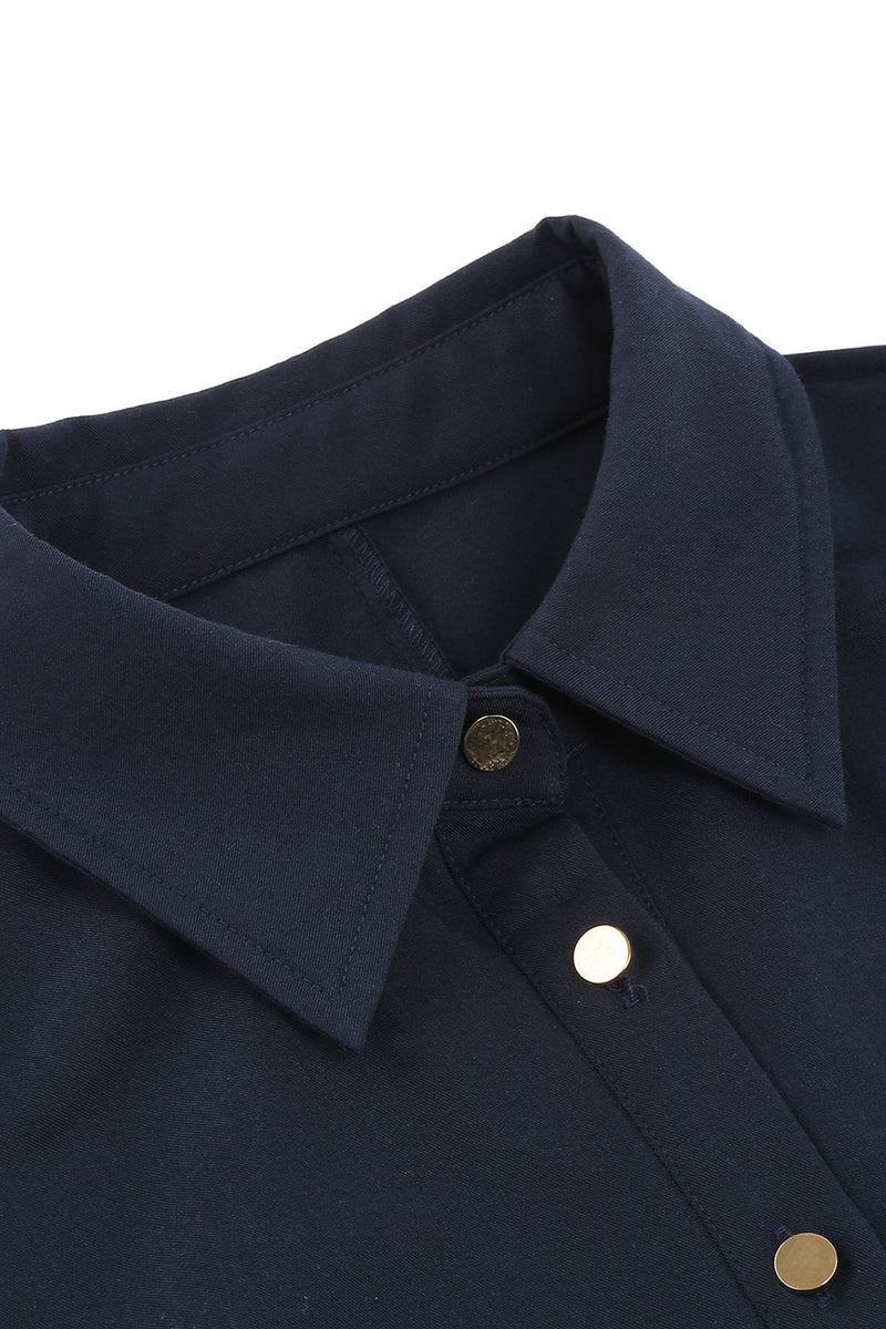 Load image into Gallery viewer, Navy Lapel Neck Vintage 1950s Dress