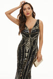 Sequin V-Neck Sheath Long Formal Dress