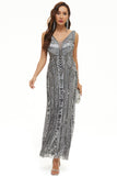 Sequin V-Neck Sheath Long Formal Dress