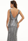 Sequin V-Neck Sheath Long Formal Dress