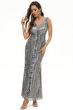 Sequin V-Neck Sheath Long Formal Dress