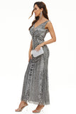 Sequin V-Neck Sheath Long Formal Dress