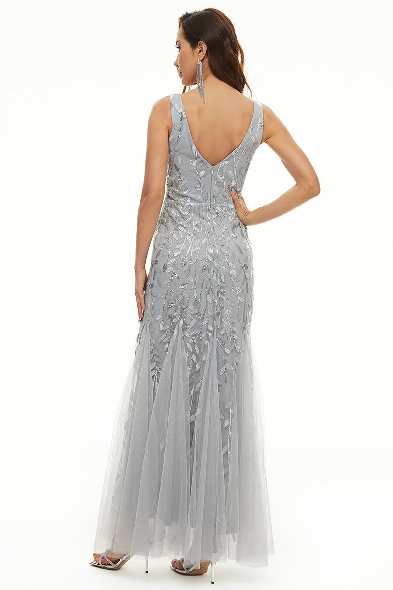 Load image into Gallery viewer, Leaves Sequins Tulle Long Formal Dress