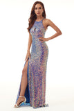 Sequins Halter Long Formal Dress with Slit