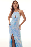 Sequins Halter Long Formal Dress with Slit