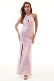 Sequins Halter Long Formal Dress with Slit