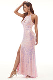 Sequins Halter Long Formal Dress with Slit