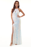 Sequins Halter Long Formal Dress with Slit