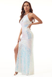 Sequins Halter Long Formal Dress with Slit