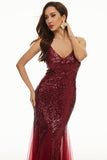 Black Sequin Spaghetti Straps Sheath Formal Dress